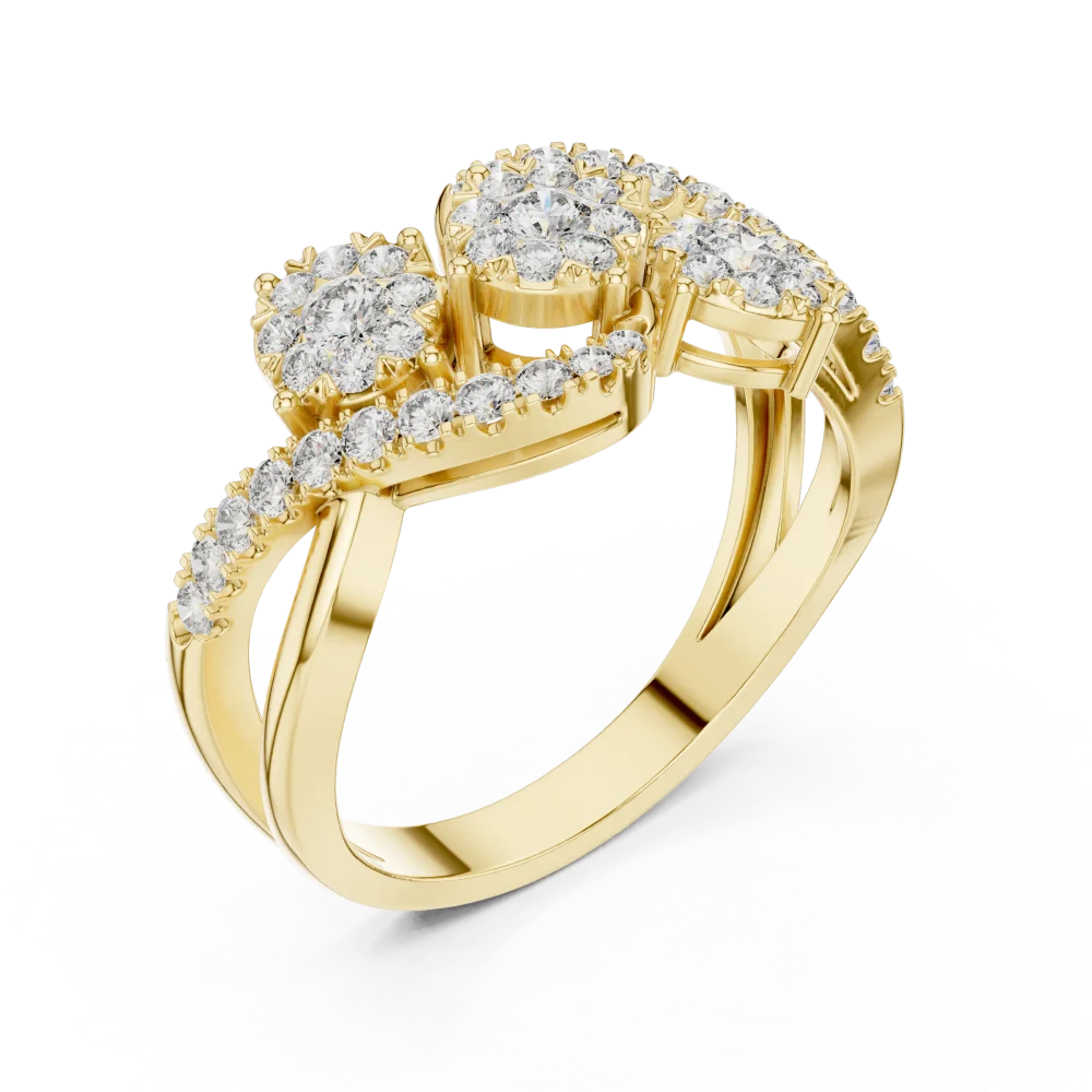Experience unmatched brilliance with our triple-cluster statement ring. Crafted with DIAMEUR lab-grown diamonds, it is the ultimate luxury essential.