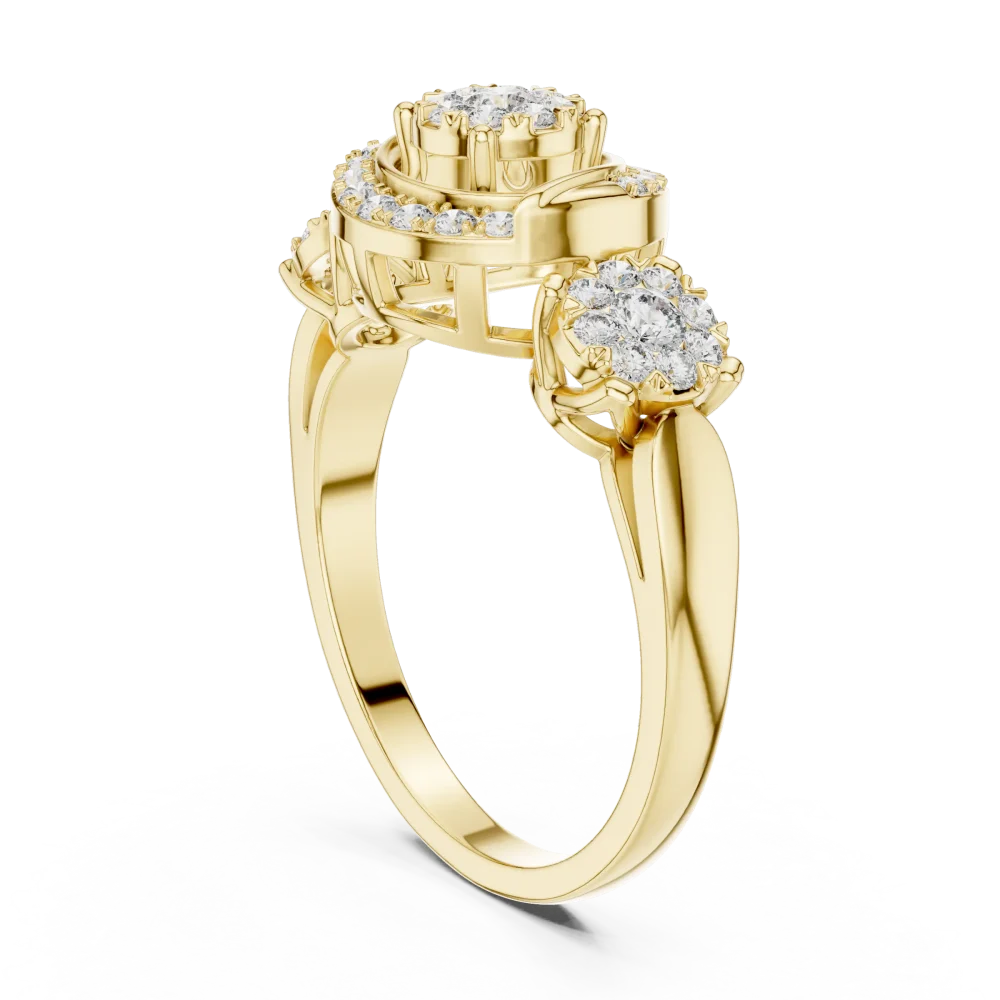 Luminary Round Brilliant Geometric Three-Stone Halo Ring - Image 3