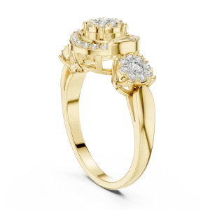 Luminary Round Brilliant Geometric Three-Stone Halo Ring - Image 3