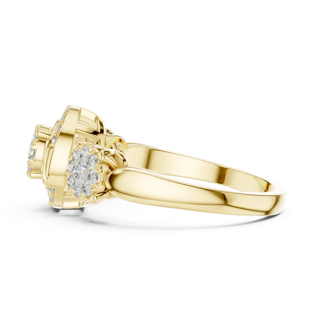 Luminary Round Brilliant Geometric Three-Stone Halo Ring - Image 4