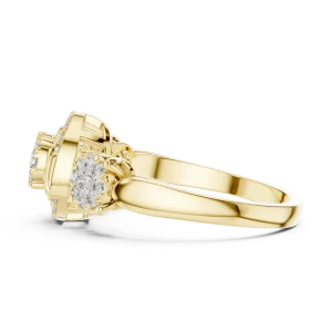 Luminary Round Brilliant Geometric Three-Stone Halo Ring - Image 4