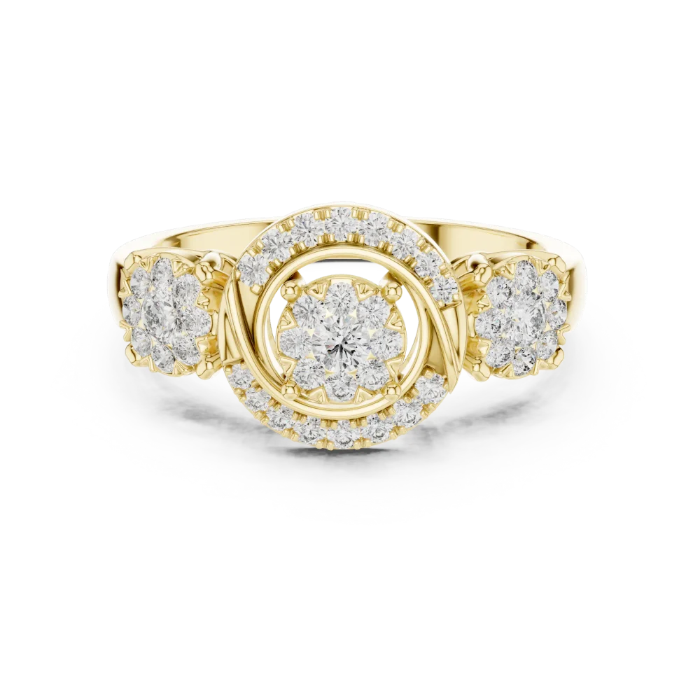 Luminary Round Brilliant Geometric Three-Stone Halo Ring - Image 2