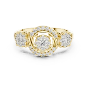 Luminary Round Brilliant Geometric Three-Stone Halo Ring - Image 2