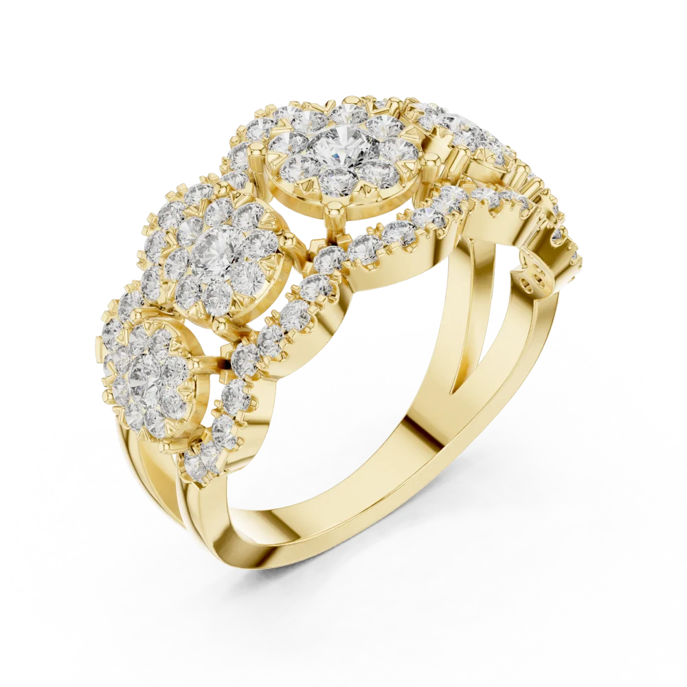 Adorn your hand with the radiant fire of our multi-cluster cocktail ring. Featuring brilliant DIAMEUR diamonds, discover modern, sustainable luxury.