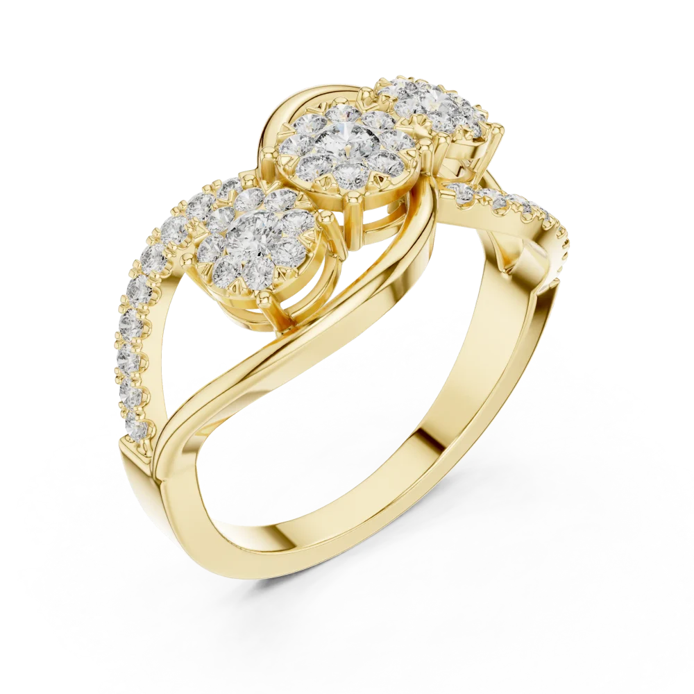 Discover the radiant beauty of this three-stone round DIAMEUR diamond ring. A modern classic designed to sparkle. Shop this sustainable luxury today.