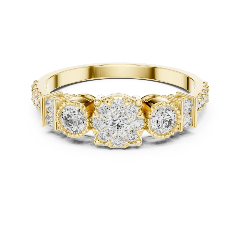 Luminary Round Brilliant Cluster Three-Stone Ring - Image 2