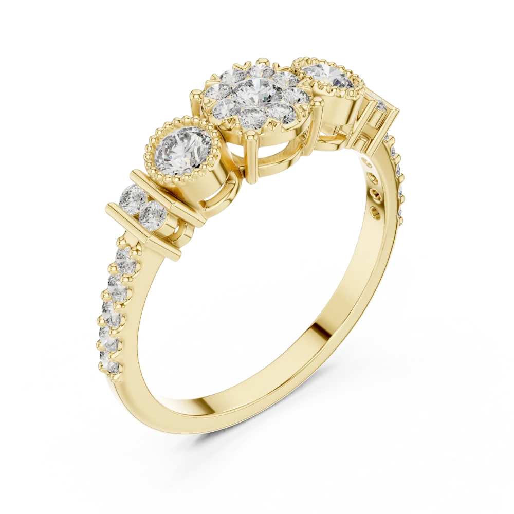 Discover the radiant brilliance of this three-stone cluster ring, featuring premium DIAMEUR lab-grown diamonds. Shop this modern classic today.