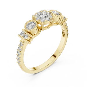 Luminary Round Brilliant Cluster Three-Stone Ring