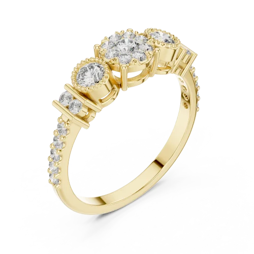 Luminary Round Brilliant Cluster Three-Stone Ring