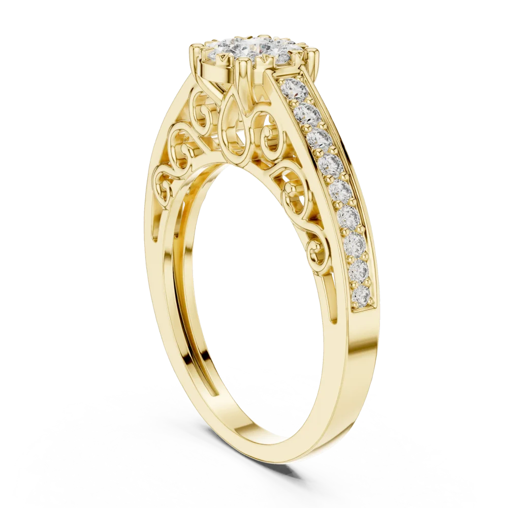 Luminary Round Brilliant Pavé-Set Filigree Solitaire Ring - Image 3