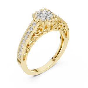 Luminary Round Brilliant Pavé-Set Filigree Solitaire Ring