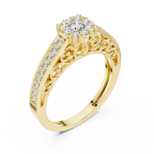 Luminary Round Brilliant Pavé-Set Filigree Solitaire Ring