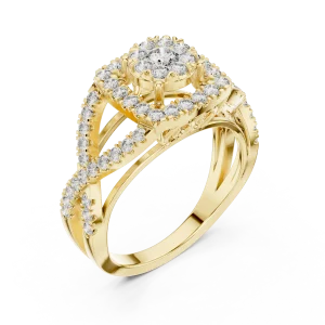Luminary Round Brilliant Pavé-Set Twisted Halo Solitaire Ring
