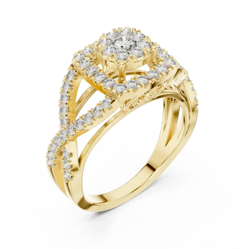 Luminary Round Brilliant Pavé-Set Twisted Halo Solitaire Ring