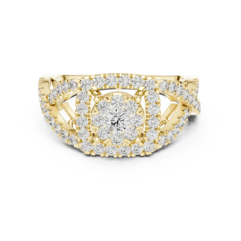 Luminary Round Brilliant Pavé-Set Architectural Halo Ring - Image 2