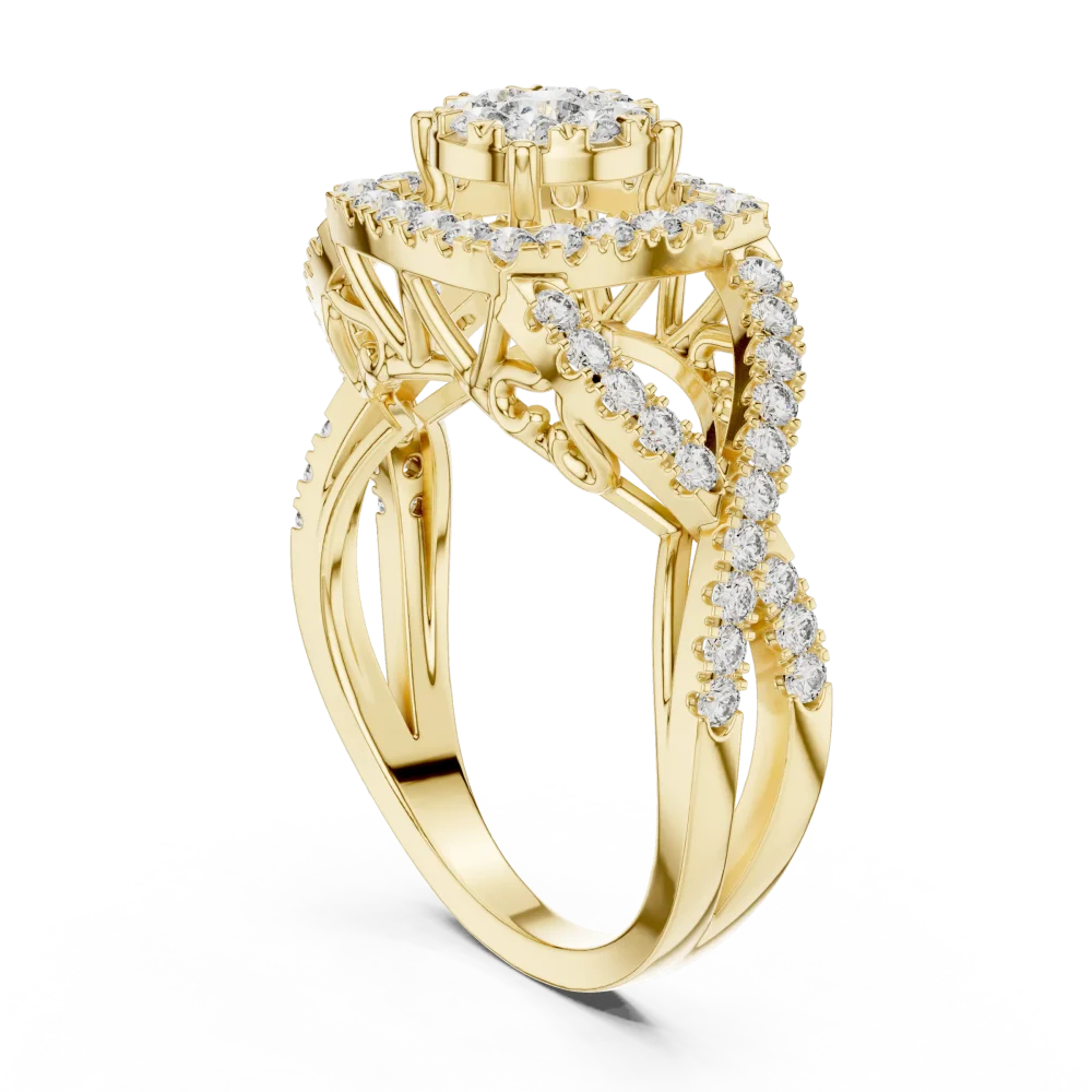 Luminary Round Brilliant Pavé-Set Architectural Halo Ring - Image 3