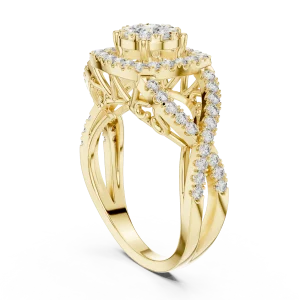 Luminary Round Brilliant Pavé-Set Architectural Halo Ring - Image 3