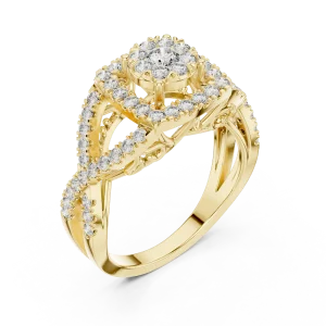Luminary Round Brilliant Pavé-Set Architectural Halo Ring