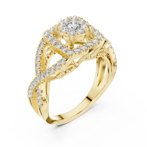 Luminary Round Brilliant Pavé-Set Architectural Halo Ring