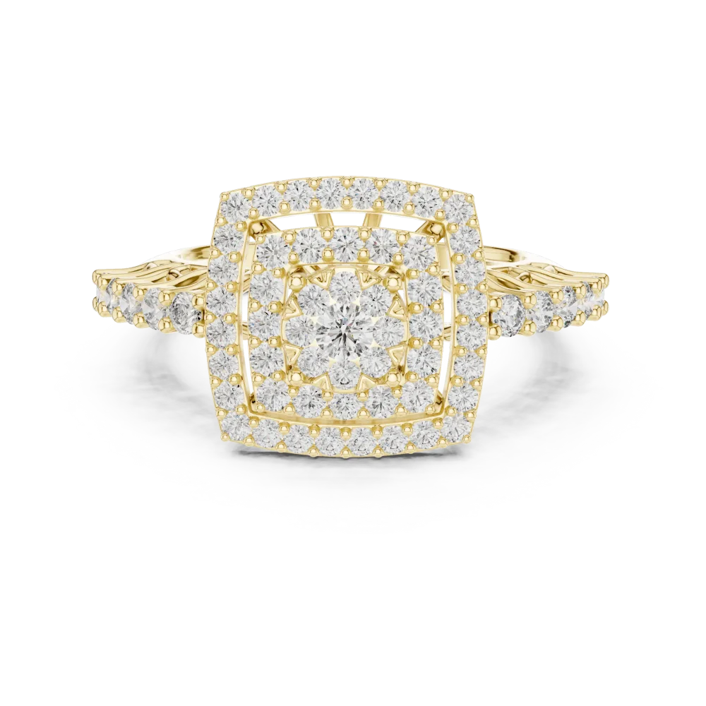 Symmetry Geometric Double Halo Round Diamond Cocktail Ring - Image 2