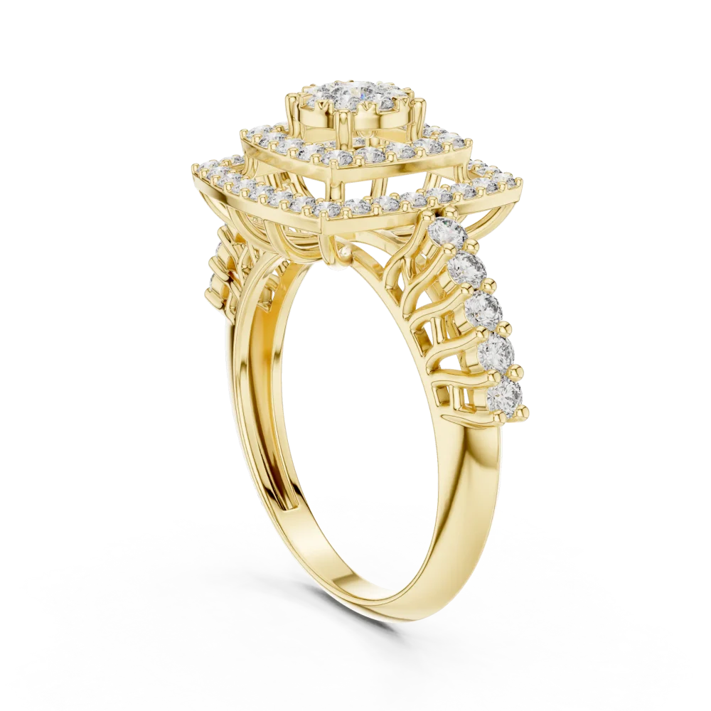 Symmetry Geometric Double Halo Round Diamond Cocktail Ring - Image 3