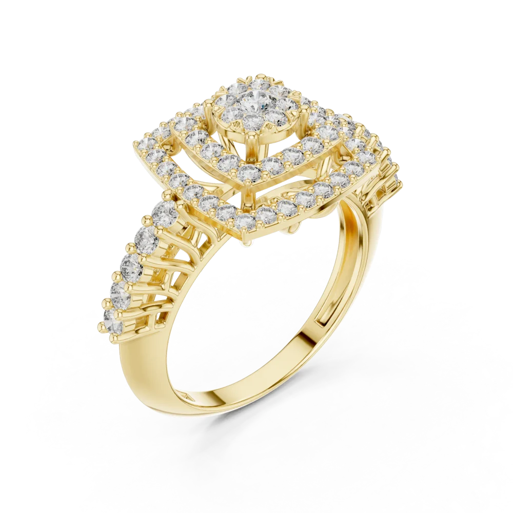 Adorn your hand with this geometric double-halo cocktail ring, featuring brilliant DIAMEUR lab-grown diamonds. Elevate your style and shop today.