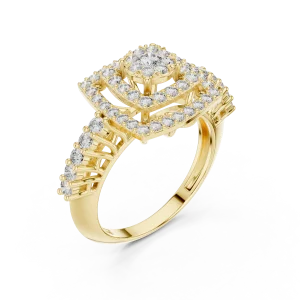 Symmetry Geometric Double Halo Round Diamond Cocktail Ring