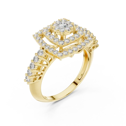 Symmetry Geometric Double Halo Round Diamond Cocktail Ring