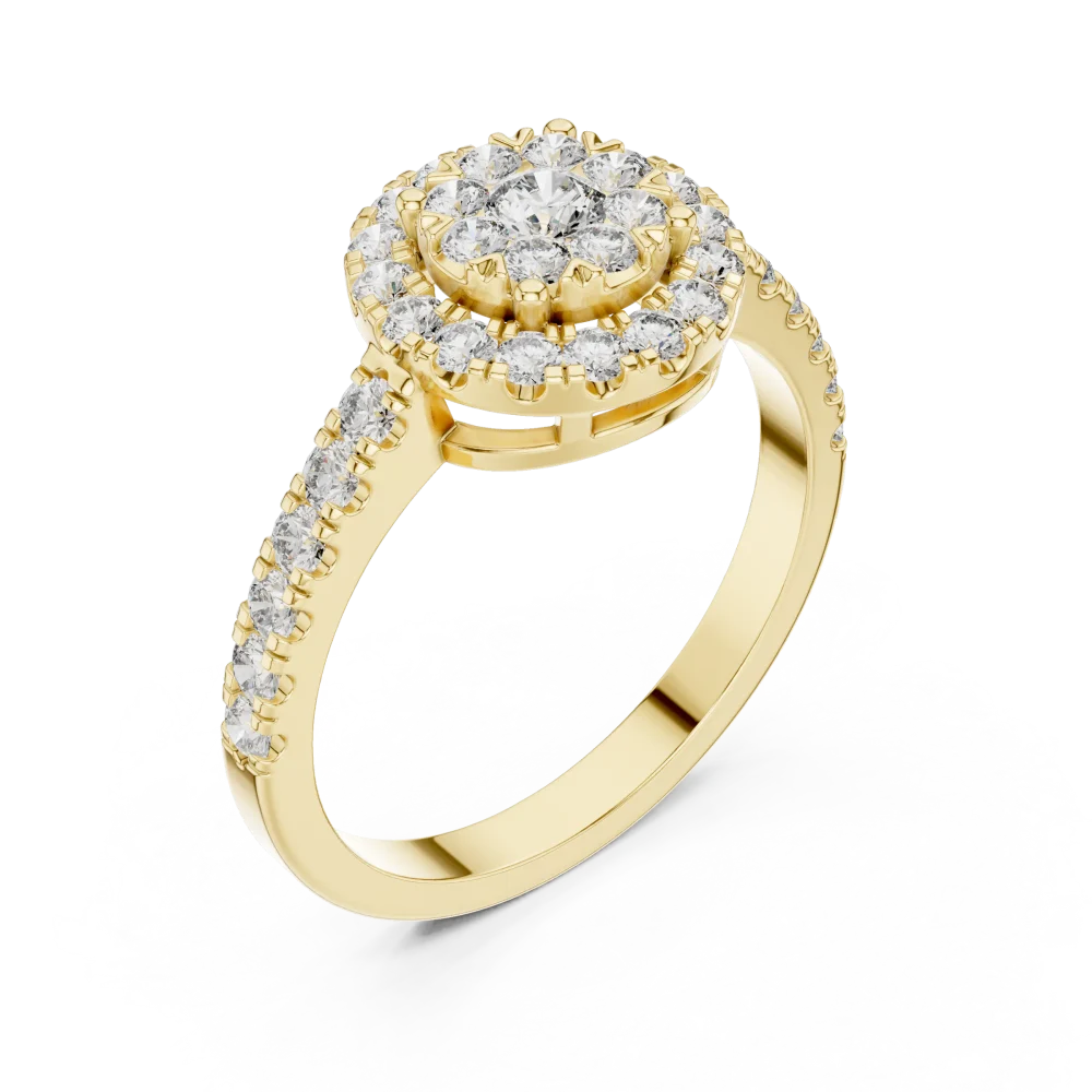 Discover the radiant beauty of this round brilliant halo ring. Featuring premium DIAMEUR diamonds, this handcrafted design defines modern luxury. Shop now.