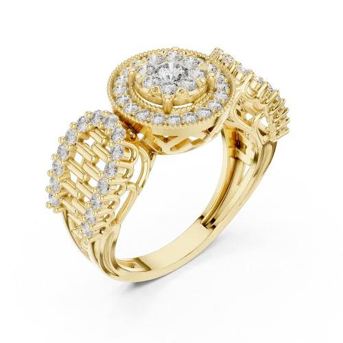Luminary Round Pavé-Set Architectural Cocktail Ring