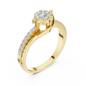 Luminary Round Brilliant Pavé-Set Fluid Solitaire Ring