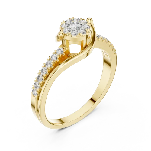 Luminary Round Brilliant Pavé-Set Fluid Solitaire Ring