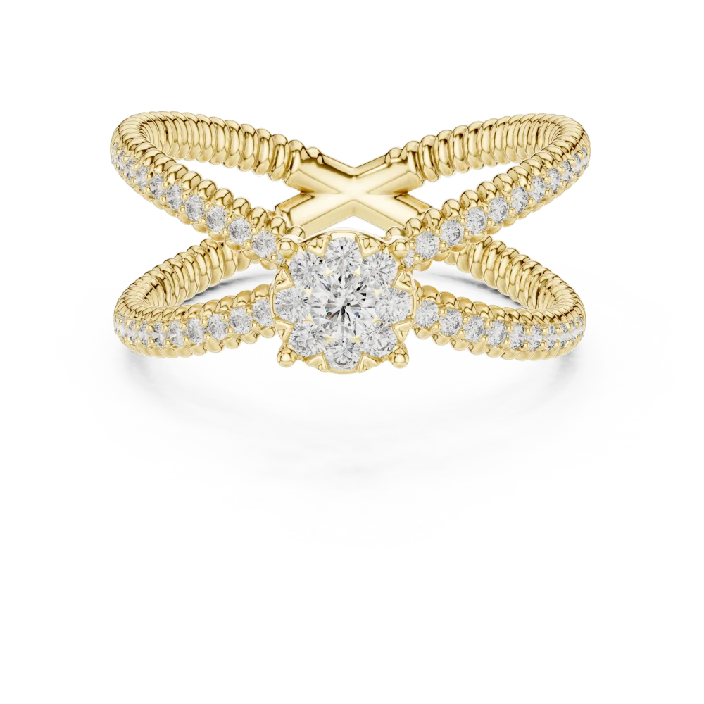 Infinite Round Brilliant Pavé-Set Cross Over Solitaire Ring - Image 2