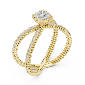 Infinite Round Brilliant Pavé-Set Cross Over Solitaire Ring