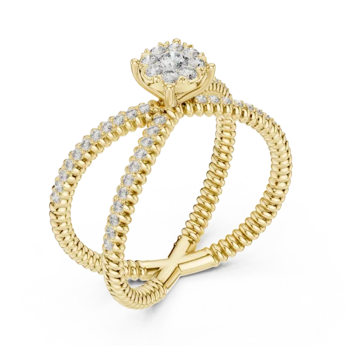 Infinite Round Brilliant Pavé-Set Cross Over Solitaire Ring