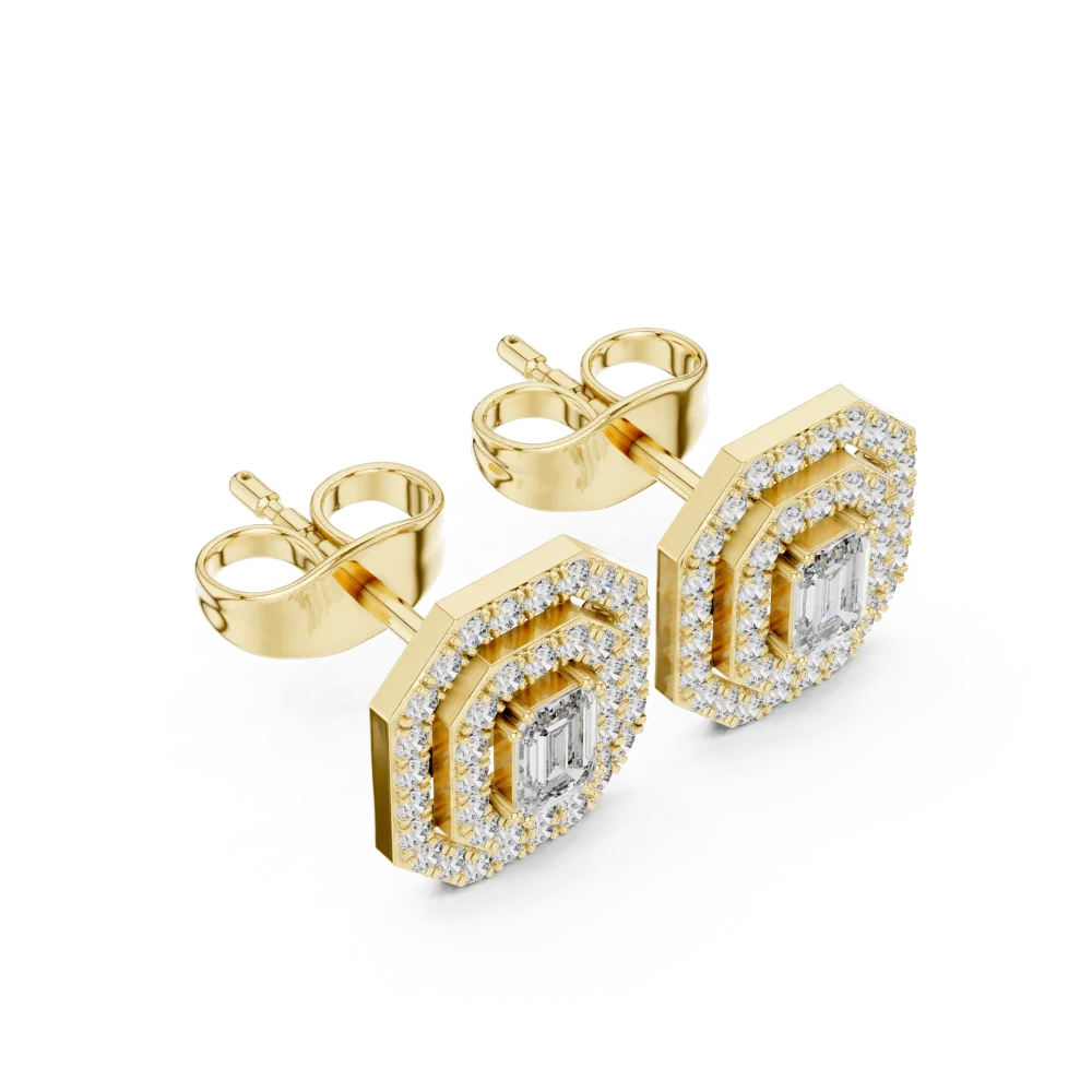 Discover the radiant elegance of our geometric emerald-cut halo stud earrings. Expertly handcrafted for brilliant shine, shop this modern classic.