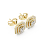 Geometric Emerald Cut Deco Pavé Halo Stud Earrings