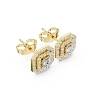 Geometric Emerald Cut Deco Pavé Halo Stud Earrings