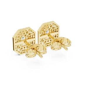 Geometric Emerald Cut Deco Pavé Halo Stud Earrings - Image 3