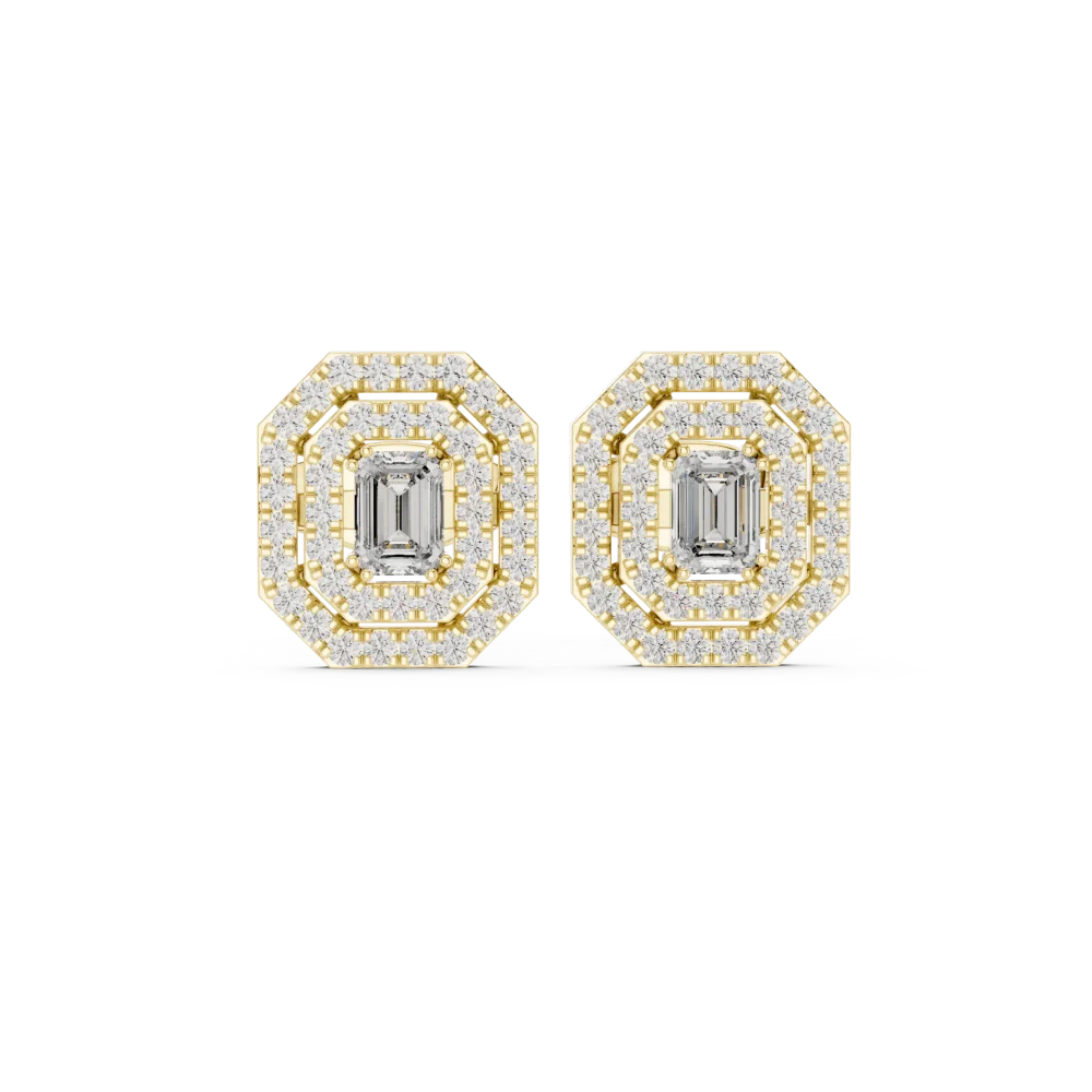 Geometric Emerald Cut Deco Pavé Halo Stud Earrings - Image 2