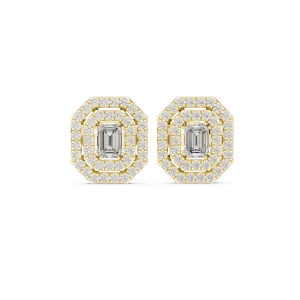 Geometric Emerald Cut Deco Pavé Halo Stud Earrings - Image 2