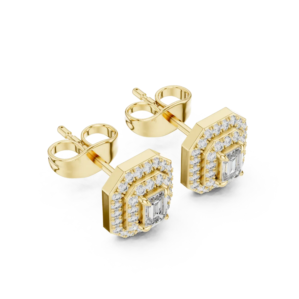 Adorn your ears with the architectural brilliance of these double halo stud earrings, featuring premium DIAMEUR lab-grown diamonds. Shop yours today.