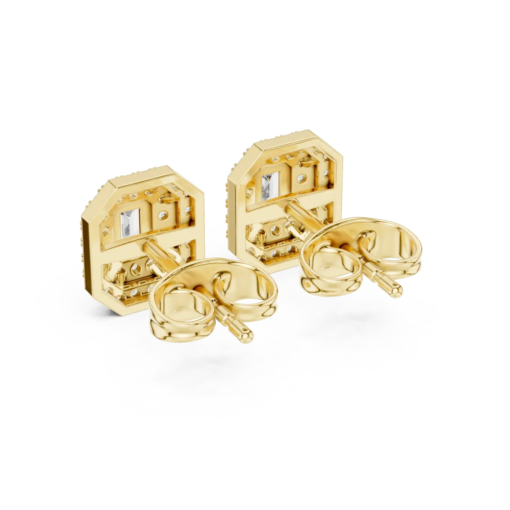 Architectural Emerald Symmetry Double Halo Stud Earrings - Image 3