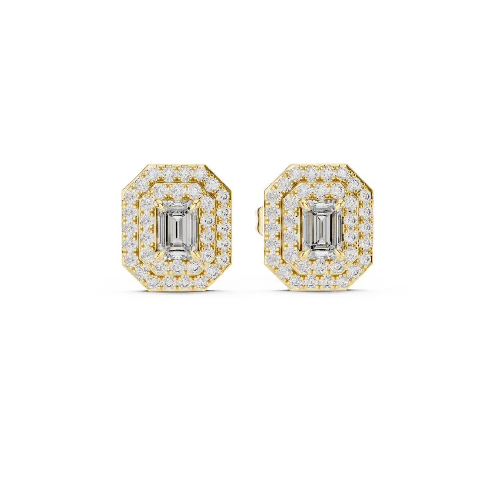 Architectural Emerald Symmetry Double Halo Stud Earrings - Image 2