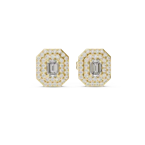 Architectural Emerald Symmetry Double Halo Stud Earrings - Image 2