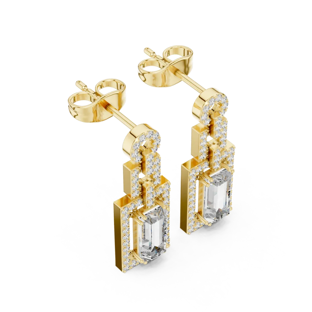 Discover the radiant beauty of these emerald-cut DIAMEUR lab-grown diamond stud earrings. A geometric masterpiece of sustainable luxury. Shop yours today.