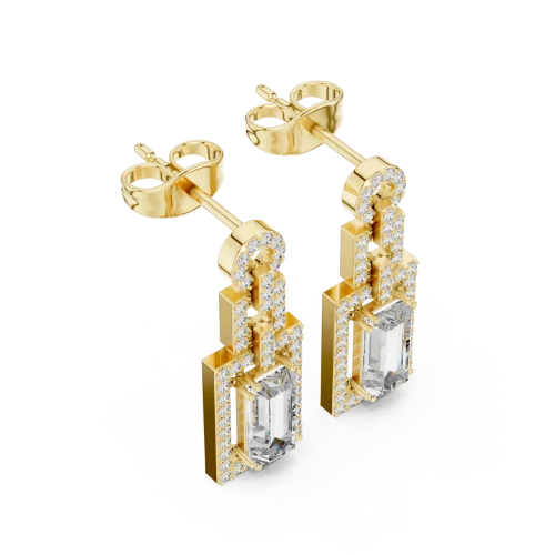Luminary Emerald Cut Architectural Pavé-Set Drop Earrings