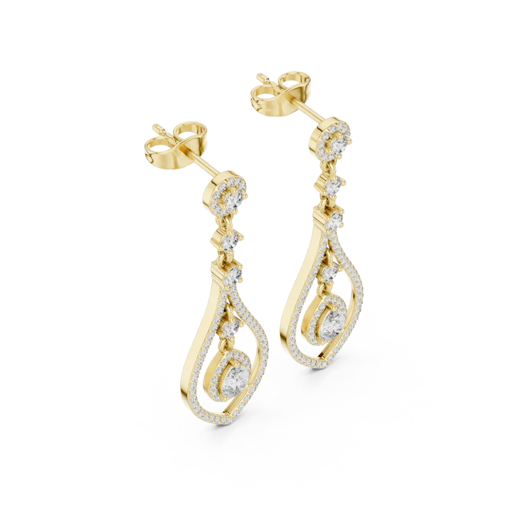 Experience radiant elegance with these pear and round pavé-set drop earrings, featuring high-quality DIAMEUR lab-grown diamonds. Shop the look today.