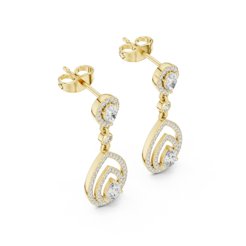 Experience radiant elegance with these pear and round DIAMEUR diamond dangle earrings. A modern classic for your collection. Shop this luxury pair today.