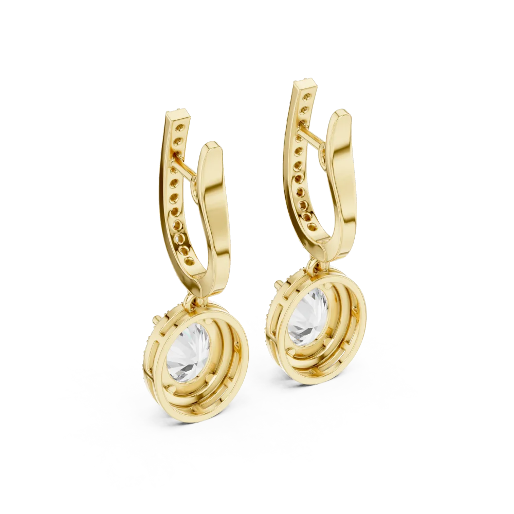 Luminary Oval Solitaire Halo Drop Earrings - Image 3